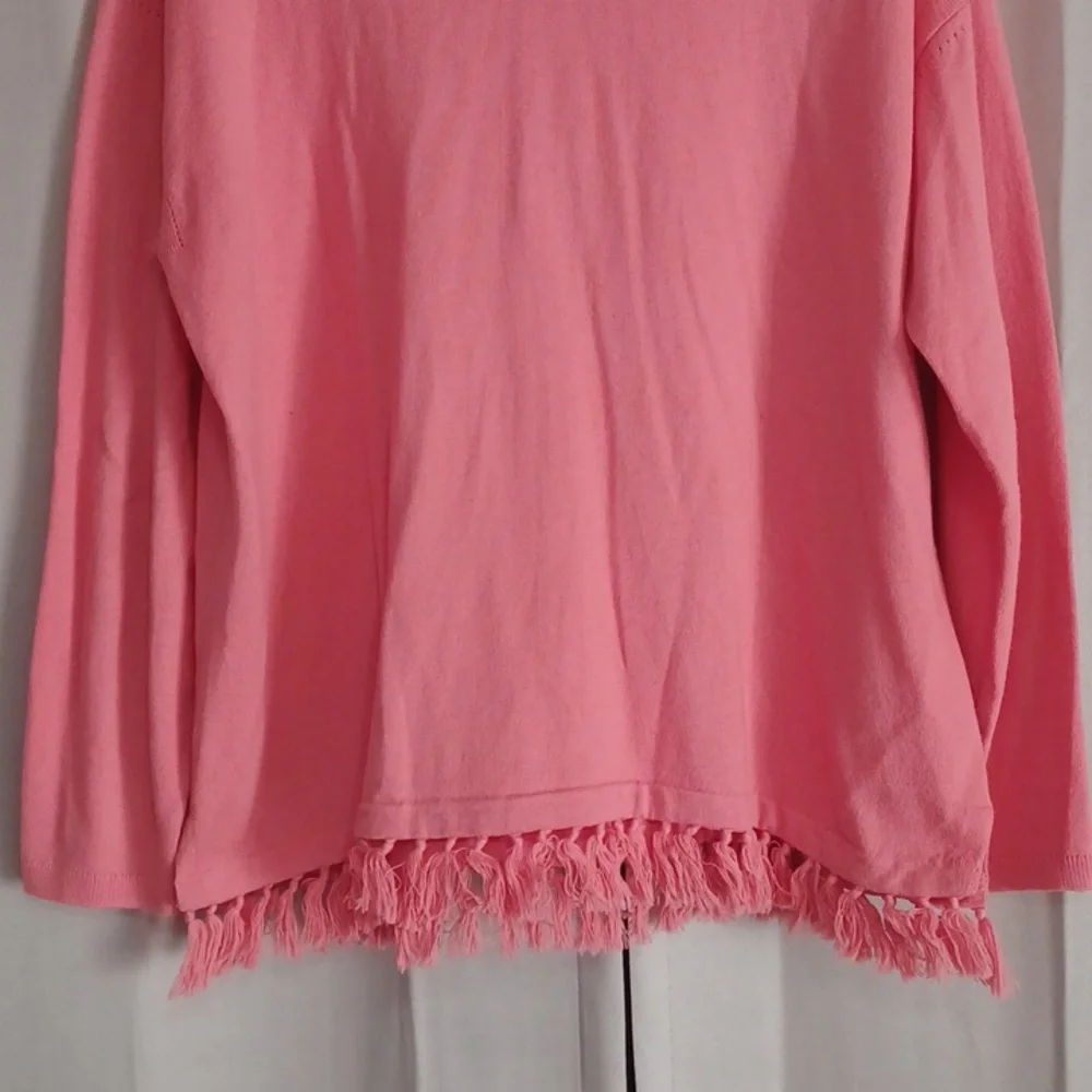 Talbots Tassel Fringe Cashmere Blend Lightweight Sweater Relaxed Fit Pink Coral